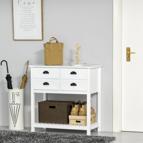 Console Table Sofa Table Sideboard with 4 Drawers & Slatted Shelf White - Picture 1 of 11