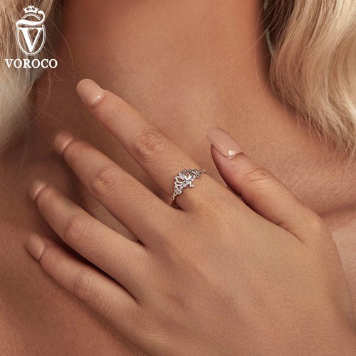 Anelli Matrimonio Loto Argento Sterling 925 Voroco Romantic per Donna Regali Gioielli - Foto 4 di 12