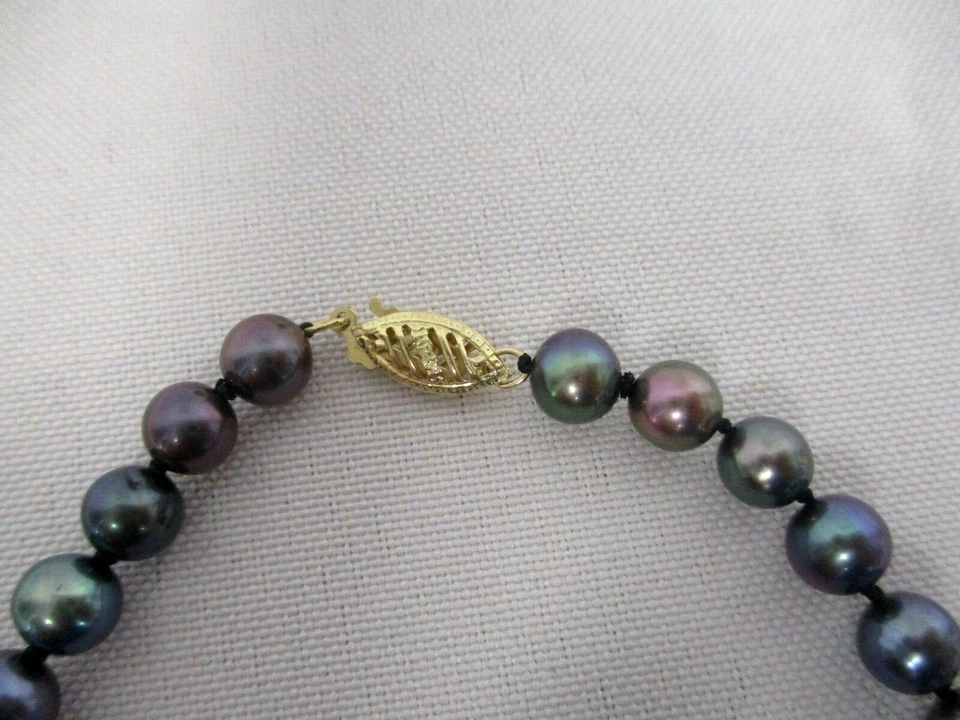 GENUINE BLUE GREEN & APRICOT PEARL CHOKER NECKLACE w 14K FIC GOLD CLASP 15 1/2" - Image 4 of 4