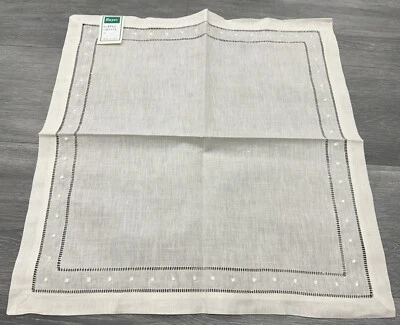 GRANTLINEN 6 Pieces Beige 20x20" Hemstitch Embroidery Linen Placemats Dinning Table Napkins