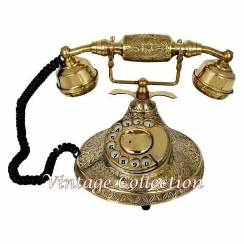 Victorian Style Rotary Dial Phone Telephone Solid Brass French Engraved Golden - Picture 5 of 9