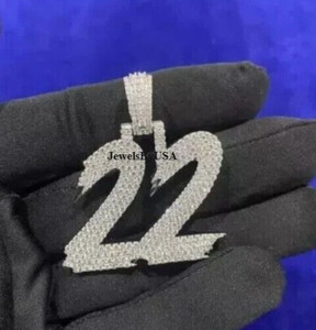 Authentic 2ct Real Moissanite mens Lucky Number "22" 925 Silver Pendant White Gold Plated