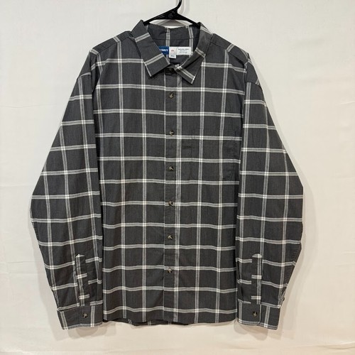 Old Navy Button Up Shirt Mens XXL Gray Plaid Long Sleeve Built-In Flex