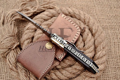 HUNTEX Custom Handmade Damascus 110mmLong Sheepfoot Hunting Folding Pocket Knife - Picture 4 of 6