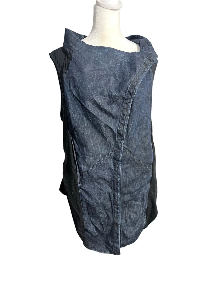 helmut lang new york sleeveless Asymmetric top button up dark denim - Image 3 of 4