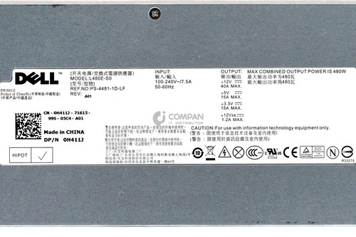 H411J DELL 480W POWER SUPPLY FOR DELL POWEREDGE R410 R415 R510 G11 - Photo 4/8