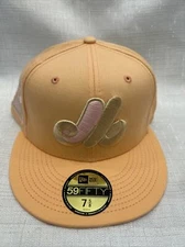 🔥 New Era 59FIFTY Montreal Expos Hat Cap Size 7 5/8 Peaches & Cream Pink UV