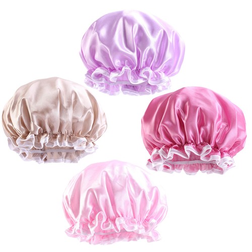 Lot De 4 Bonnets De Bain Enfants Et Adultes - Noir Et Rose, Élastique Et Confortable Bonnet De Piscine Enfant