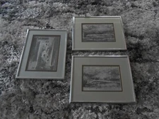 Wilfred Fang Wisconsin Metal Framed Mixed Media Paper Art Set Of 3 10.25 By 8.25