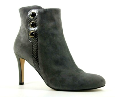 Capollini Damen Stiefeletten UK 7 EU 40 Grau Wildleder Stilettoabsatz Reißverschluss Knopf