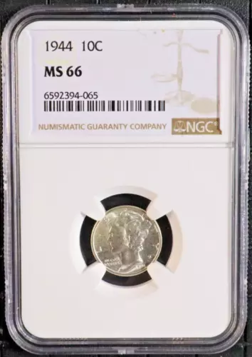 1944 MERCURY DIME 10C -NGC GRADED MS 66