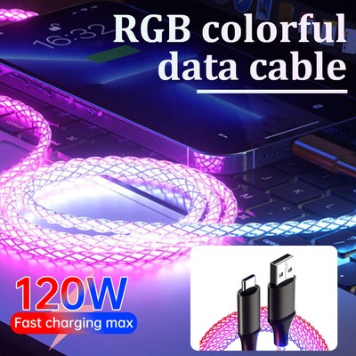 LED Flowing Light USB Cable For iPhone Type-C Charger Data Cable Charging Cord