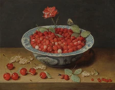 Jacob van Hulsdonck: "Wild Strawberries and Carnation" (c.1620) — Fine Art Print
