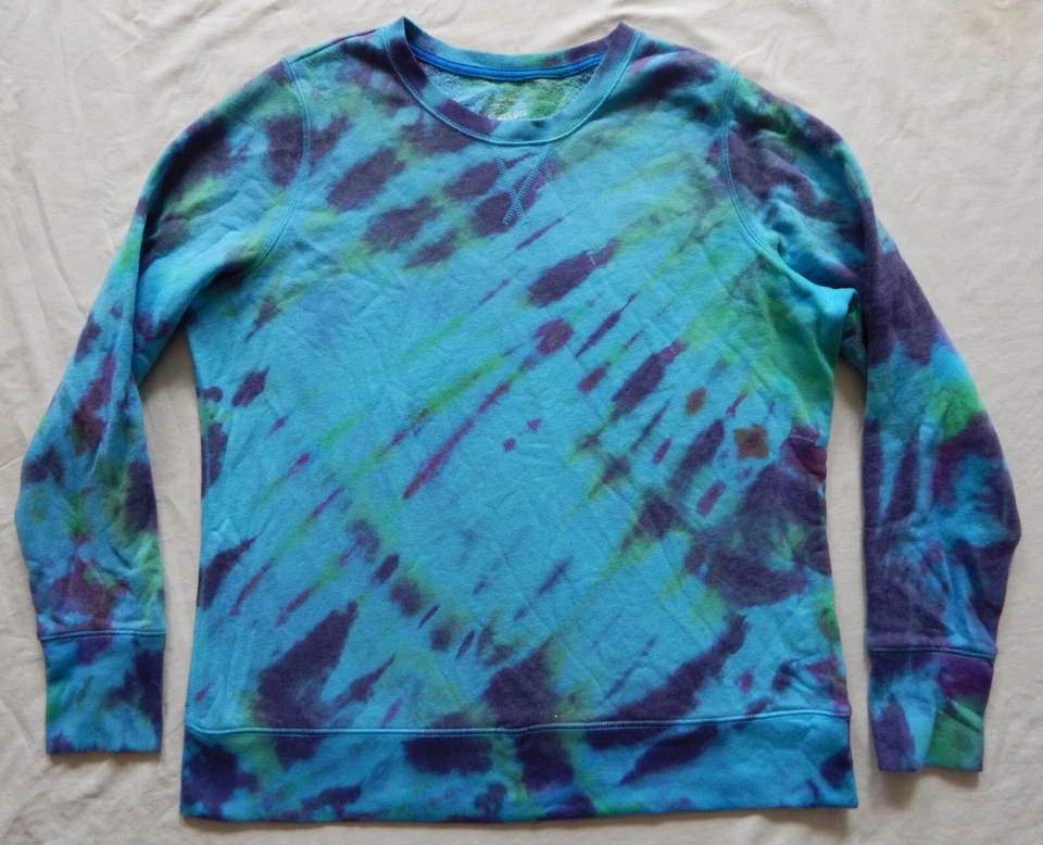 Sudadera a Rayas Tie Dye Azul Púrpura Crew Pullover Crew - 2XL Para Hombres Hecha a Mano Foto 2 de 4