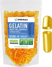 XPRS Nutra Size 4 Gold Empty Gelatin Capsules Kosher Gel Caps Pills Kosher