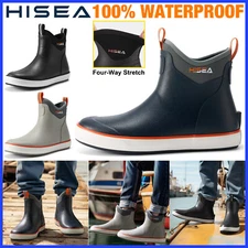 HISEA Men Deck Fishing Boots Waterproof Rain Boots Anti-Slip Cushioned Work Boot