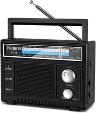 PRUNUS J-136 Portable AM FM Radio with Best Reception,D Battery Black 