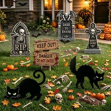 6 Pack Halloween Yard Signs with Stakes, 17'' Outdoor Tombstone Decorations