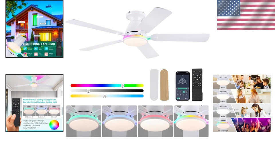 52-inch Low Profile Ceiling Fan with LED Light & App Control for Stylish Living - Image 2 of 4