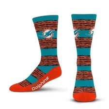 For Bare Feet NFL MIAMI DOLPHINS RMC Multi Stripe Crew Socks Team Color Large