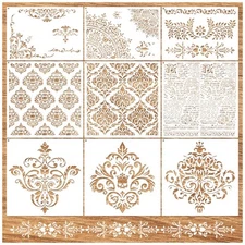 Large Damask Stencils for Walls Drawing Corner Border Stencil Reusable Layeri...