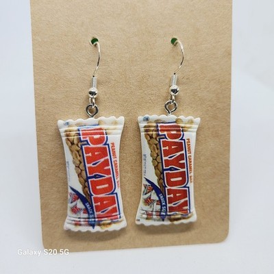 Handmade Candy Bar Theme Dangle Drop Earrings Snack Size Peanut Caramel Fun NEW