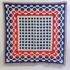Vintage Retro Red White and Blue Polka Dot Scarf 20" x 20" Flawed
