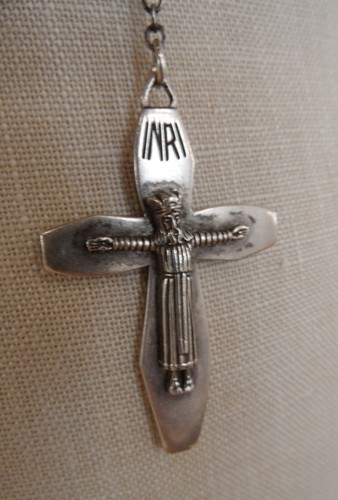 Vintage CREED Sterling Silver 925 Rosary Cross Mother Mary Brown Wood Beaded 23" - Picture 2 of 11