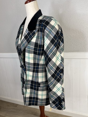 Chaqueta Blazer De Colección Escada Margaretha Ley Lana A Cuadros Cuello Terciopelo Talla 36 EE. UU. 6 - Imagen 5 de 19