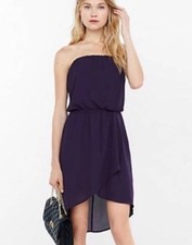 EXPRESS Strapless Smocked Waist Asymmetrical Hem Dress Purple Size L