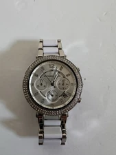 Michael Kors MK6354 Ritz Chronograph Silver Crystal White Band Stainless Watch