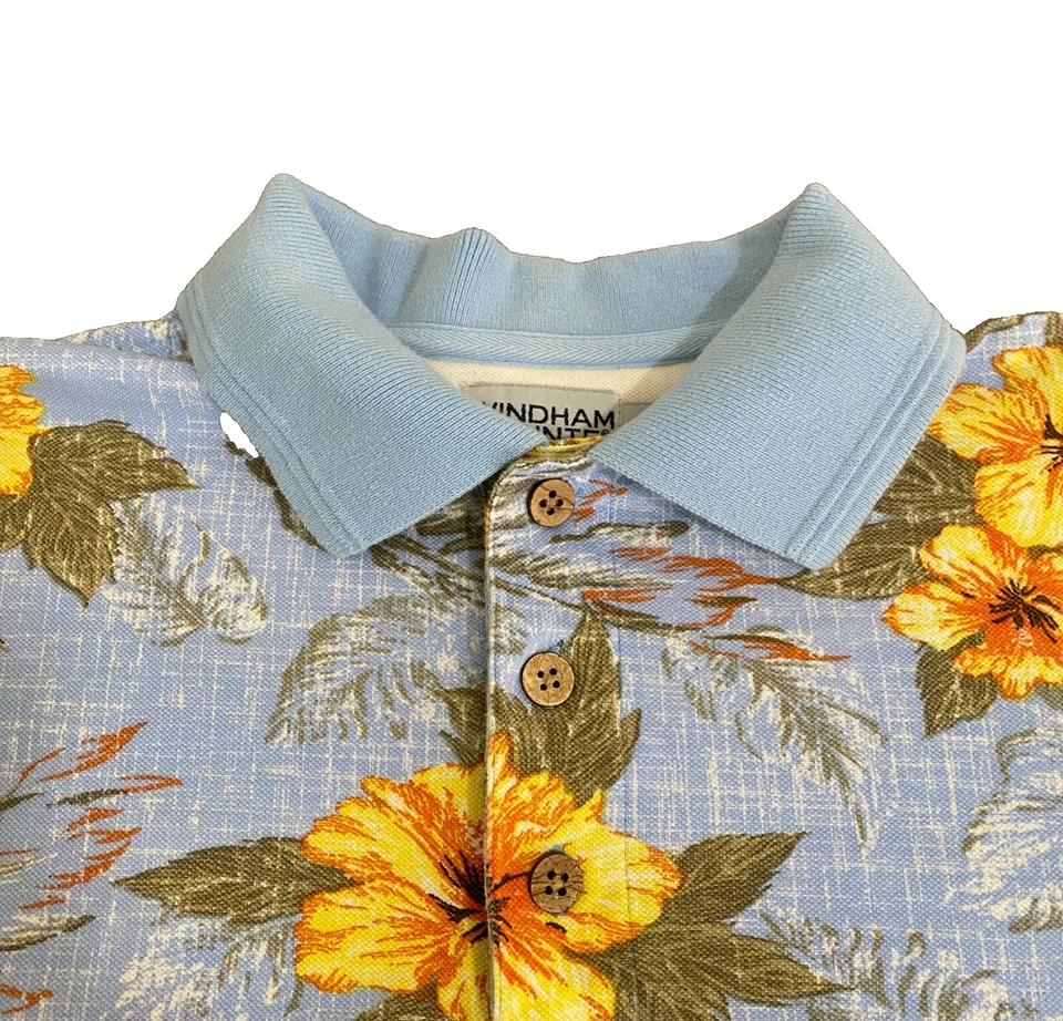 Camisa Polo Windham Pointe Para Hombre Talla L Azul Claro Amarillo Hawaiano Floral Foto 2 de 4
