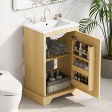 20" Bathroom Vanity with Sink Soft Closing Door Natural Wood