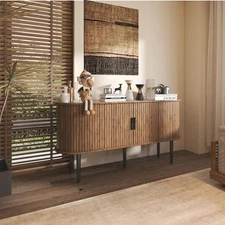 54" Sideboard Tambour Storage Cabinet,Modern Curved Reeded TV Stand with Adju...