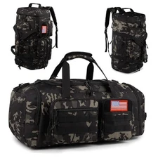 Tactical Gym Bag for Men，50L Large 3 in 1 Sports Duffle Bag Medium Camo Black
