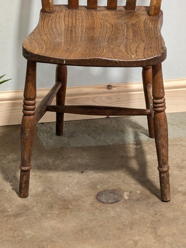 Antique Farmhouse Elm Chair Rustic Lath Back Kitchen Dining Chair English - Picture 4 of 14