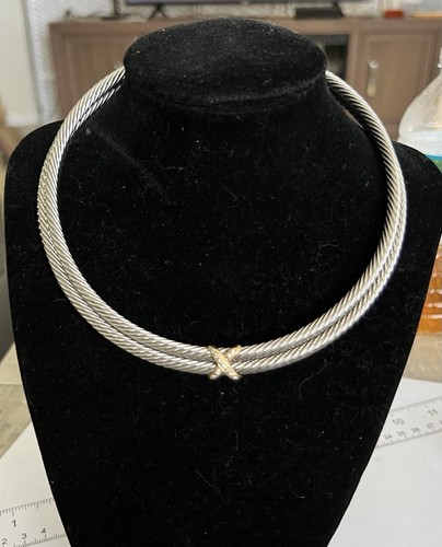 Collar chocker de plata esterlina 14k cable "X" 14 pulgadas #5510 - Imagen 1 de 6