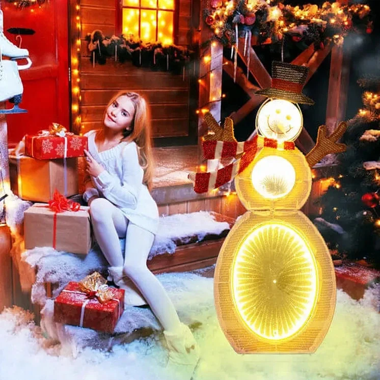 Muñeco de nieve iluminado de 2,6 pies decoración navideña exterior con luces LED y soporte de metal Foto 3 de 4