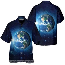Earth And Space Print Hawaiian Shirt For Men Short Sleeve Casual Summer