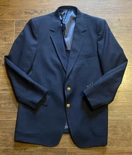 Vintage Sears Classic Collection Perma Prest Dark Blue Blazer Suit Size 44R EUC
