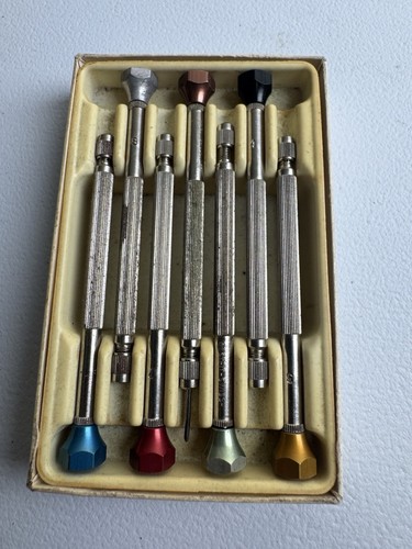 Juego de 7 destornilladores vintage para relojeros Bestfit #730 con caja solo una punta - Imagen 2 de 12