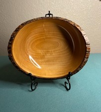 Pear Wood Live Edge Natural Wooden Bowl Hand Carved Signed 7"