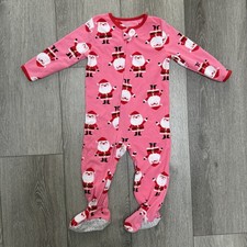 Carters Fleece Christmas Zip Up Footed Pajamas Santa Pink 24mo