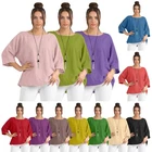 Womens Ladies Italian Necklace Tunic Top Oversized Plain Cotton Top Lightweight