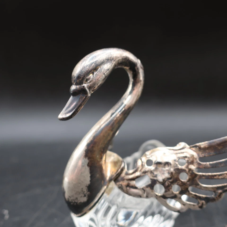 De Colección Par De Bodegas Abiertas Articuladas Cisne Plata De Ley y Cristal Italia Foto 2 de 4