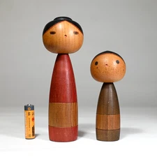 Master SANPEI YAMANAKA Kokeshi Pair, Signed, 1980s Japan - 7" and 5"