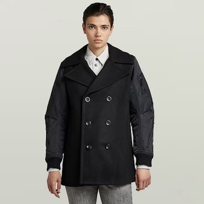 G-Star Raw Bomber Sleeve Peacoat Double Breasted Black Wool Jacket Sz M NEW $390