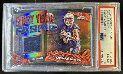 2024 Topps Chrome Drake Maye First Year Fabric RC Jersey #FYF-DM Patriots PSA 6