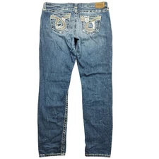 Big Star Maddie Skinny Jeans Tag 34 X 31 Dark Wash Stretch Denim Distressed