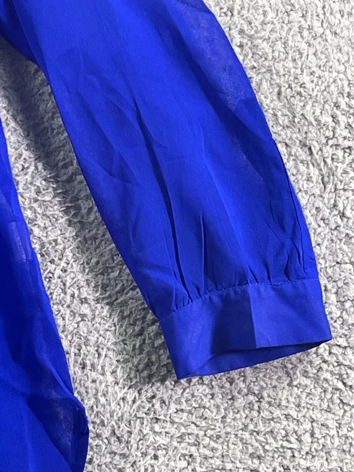 Top de mujer Tea Rose azul real de gasa transparente manga larga con botones talla pequeña Foto 4 de 4